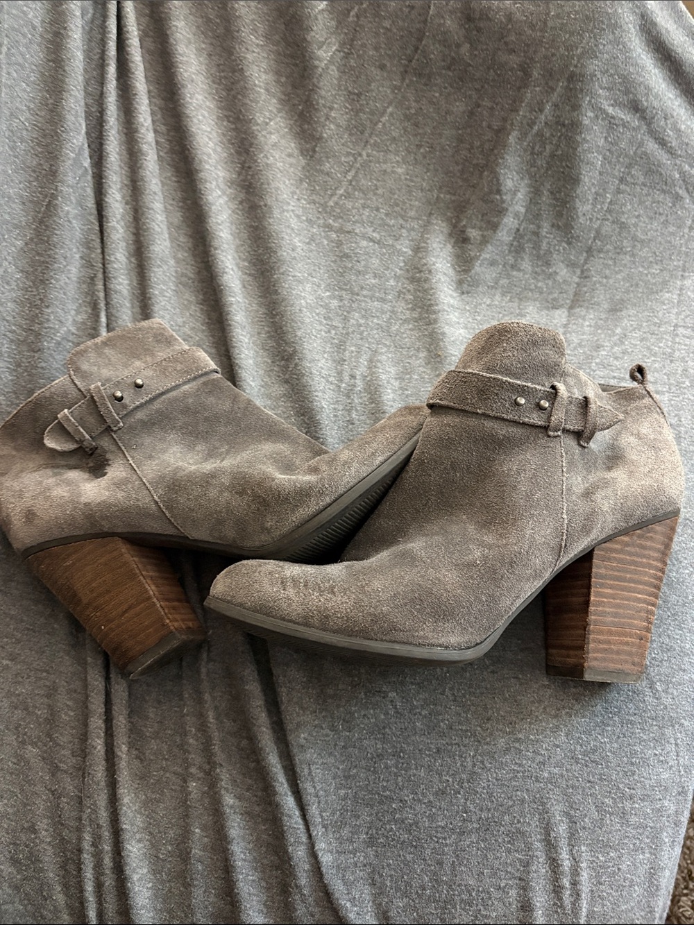 Women's Gray Suede Ankle Booties with Block Heel